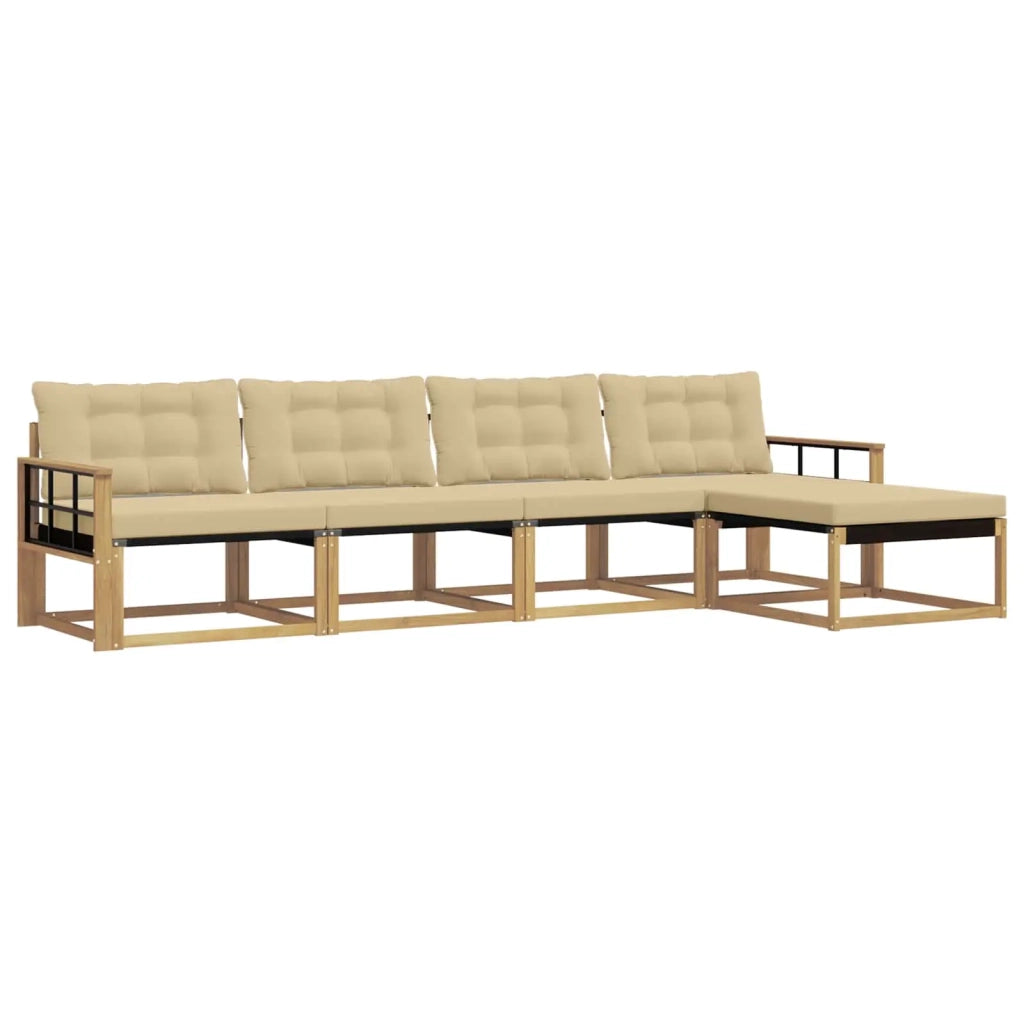 Set di divani da esterno con cuscino 5 pcs Bianco e Beige
