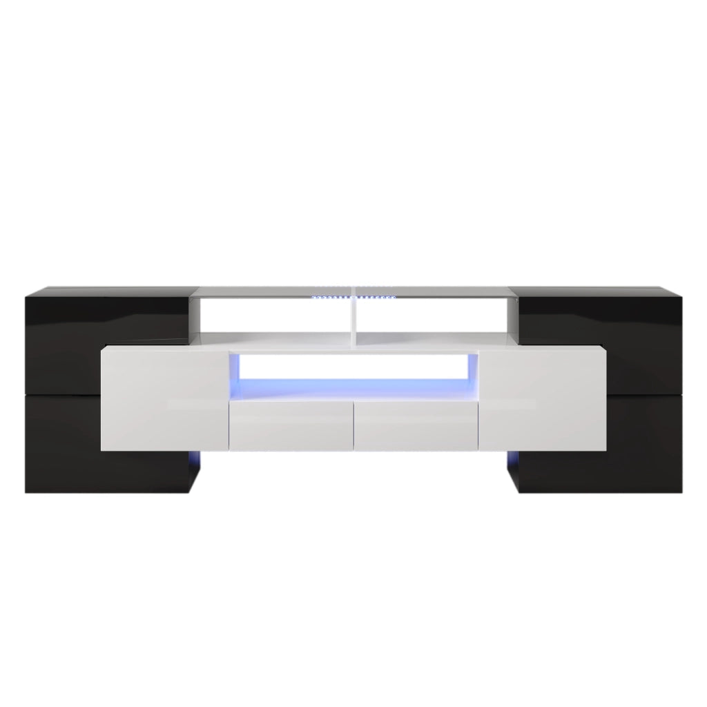 OKWISH Mobile TV con 4 Ante, 2 Cassetti e 3 Vani, LED, Finitura Lucida, per Soggiorno, MDF, 200 x 35 x 60 cm