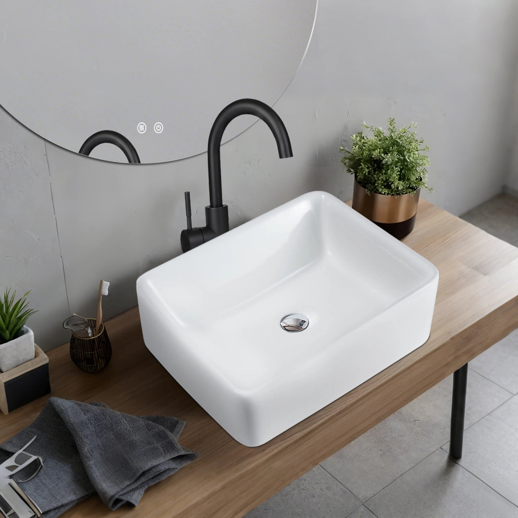 ZMH Lavandino da appoggio per bagno lavandino da appoggio rettangolare in ceramica bianca 40x30x13cm