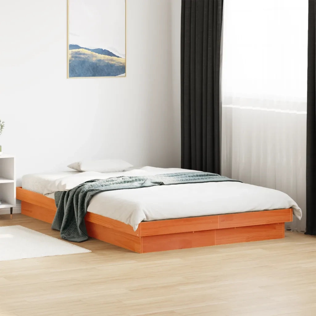 Letto matrimoniale | Letto per adulti | Giroletto LED Marrone Cera 120x200 cm in Legno Massello di Pino