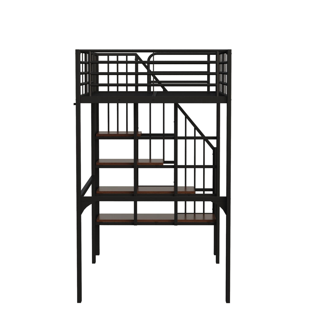 Letto a castello nero in metallo e legno con spazio di stoccaggio 90x200 cm