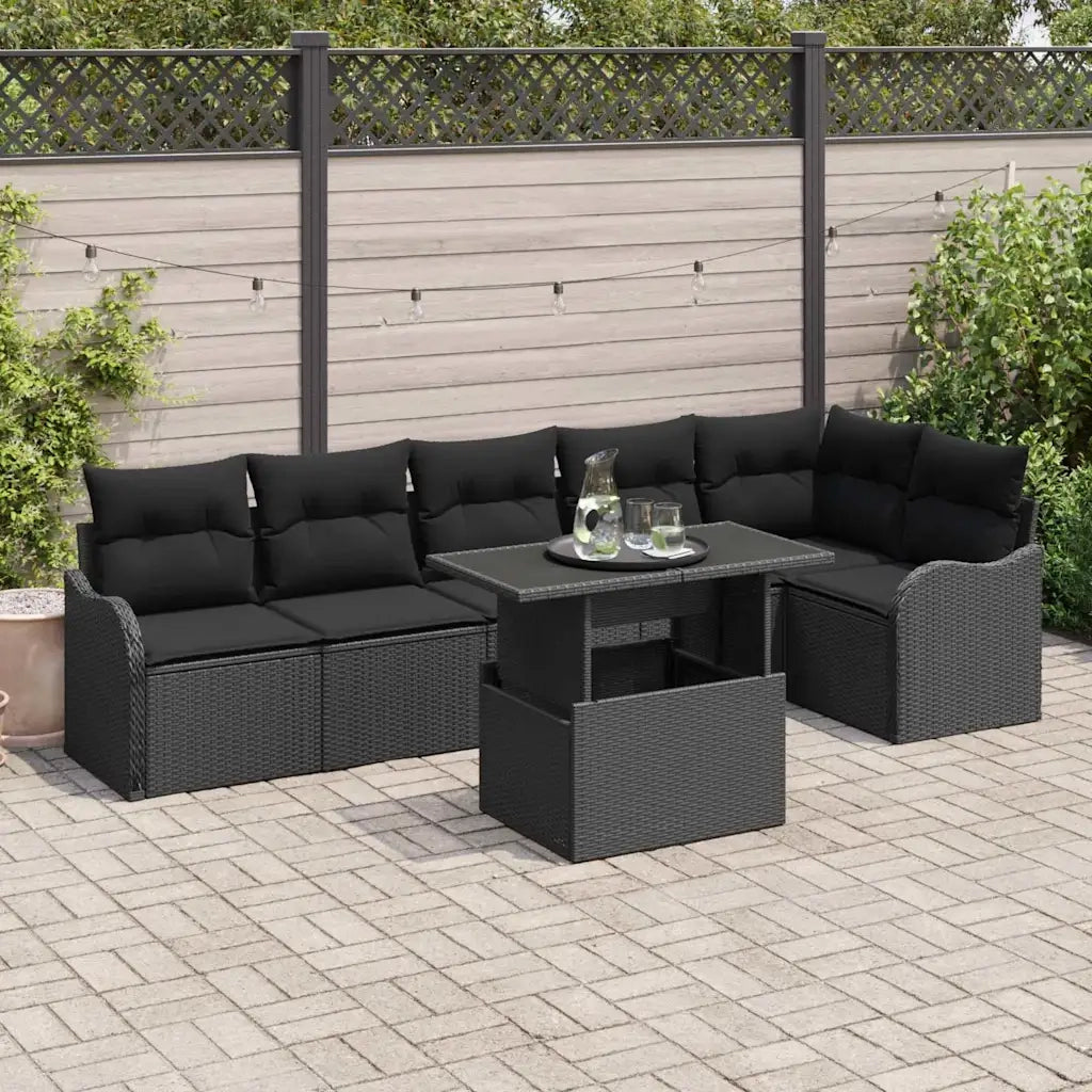 Set di divani con cuscino 7 pcs Nero Poly Rattan 3348479
