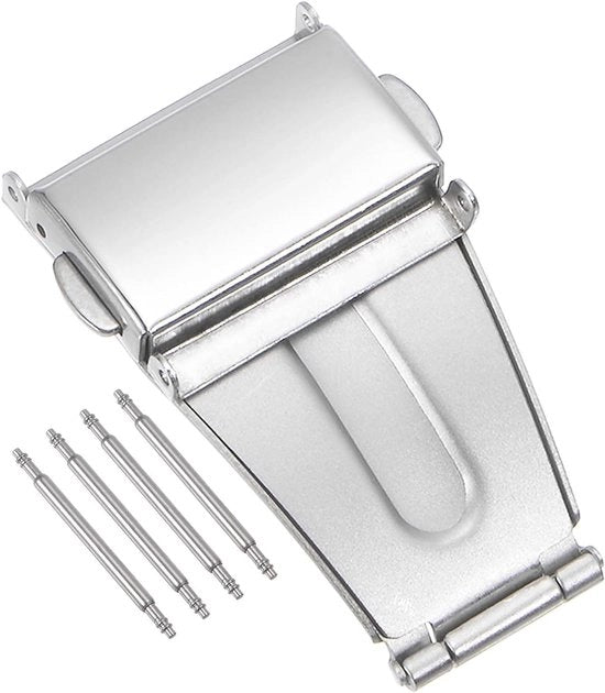 Cinturino orologio pieghevole in acciaio inossidabile 20mm con chiusura a bottone a pressione, colore argento, estensione