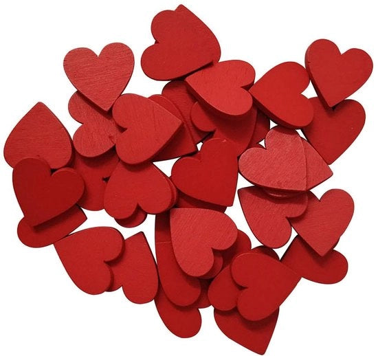 Decorazioni per Feste - Harte di Legno 200 pezzi - 2 cm di Diametro - Rosso Rubino - Ambientali - Decorazioni per Feste