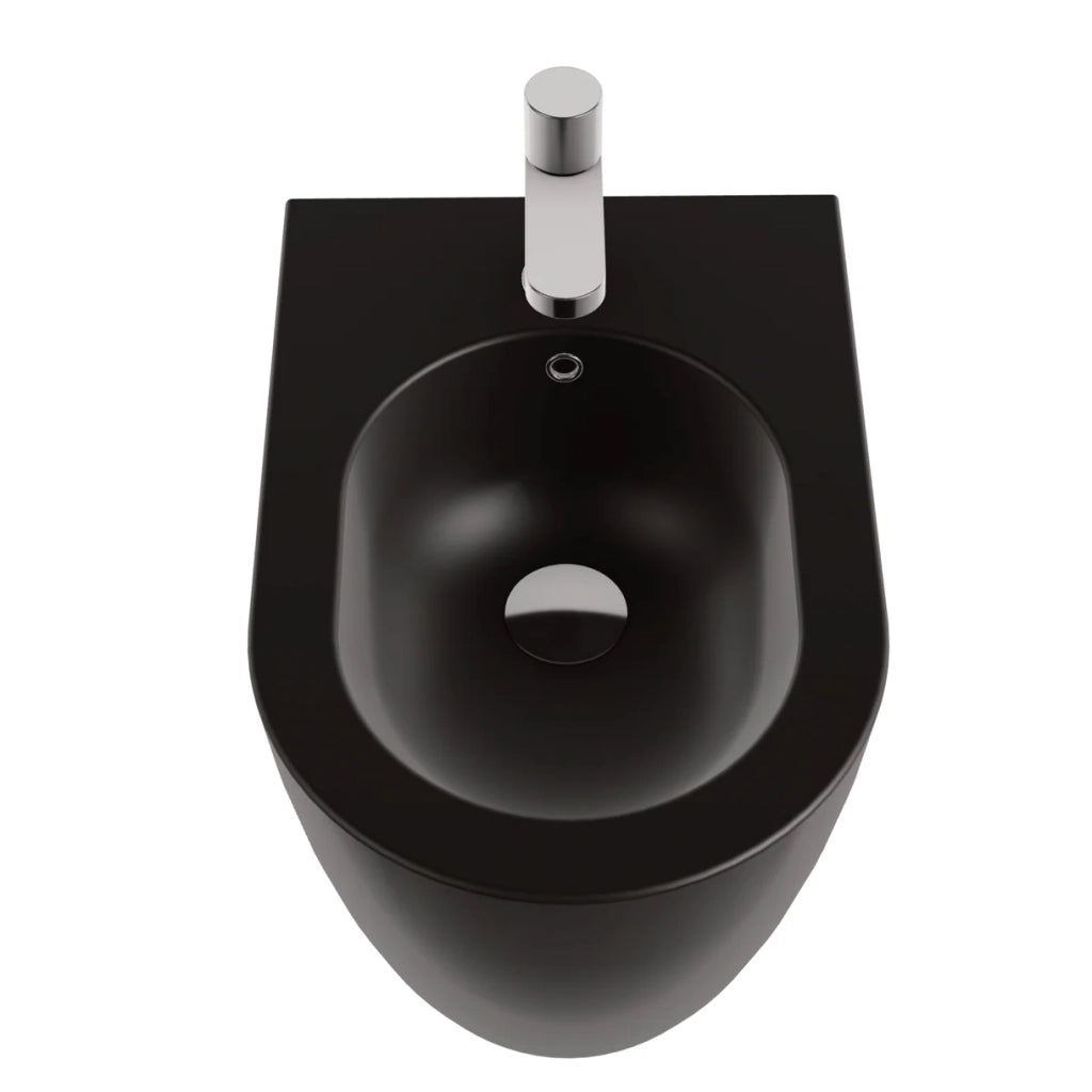 Coppia Di Sanitari Azzurra Ceramica Da Terra Filo Muro Senza Brida Nero Opaco "Comoda"
