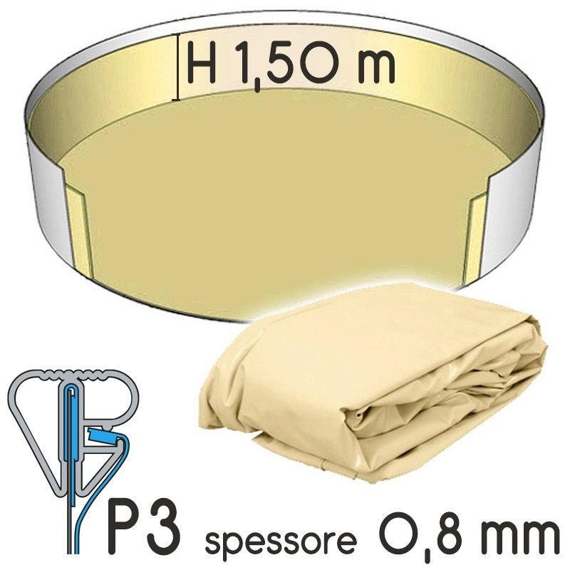 Liner Per Piscina A Forma Circolare  6,00 X H. 1,50 M Sabbia - Attacco P3 - Spessore 0,80 Mm Altezza: 1.50 m, Colore: Sabbia, Tipo attacco: P3