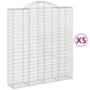 Cestini gabbioni recinzione a gabbia muro di contenimento ad arco 5 pezzi 200 x 50 x 220/240 cm ferro zincato argento 02_0040896