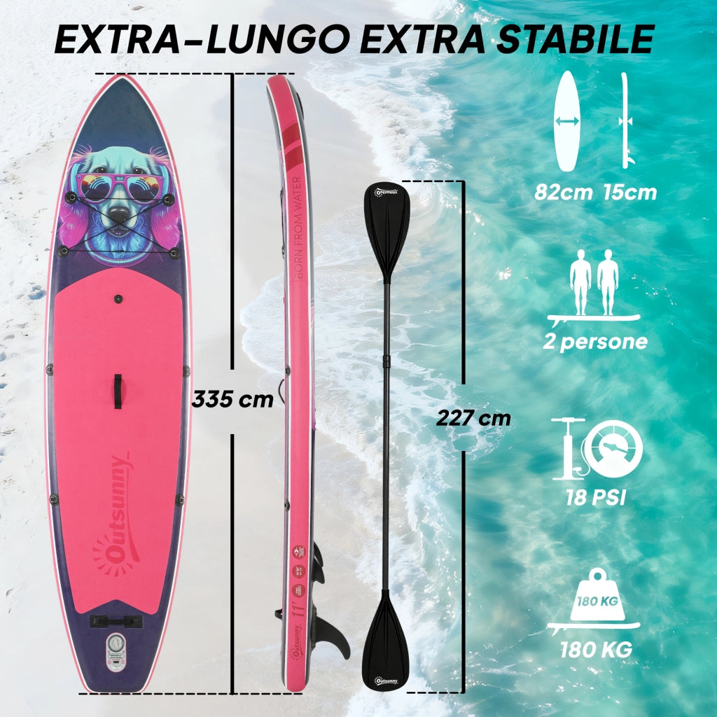 Tavola SUP Gonfiabile con Sedile e Pagaia - Xylo - 335x82x15 cm Blu Rosa