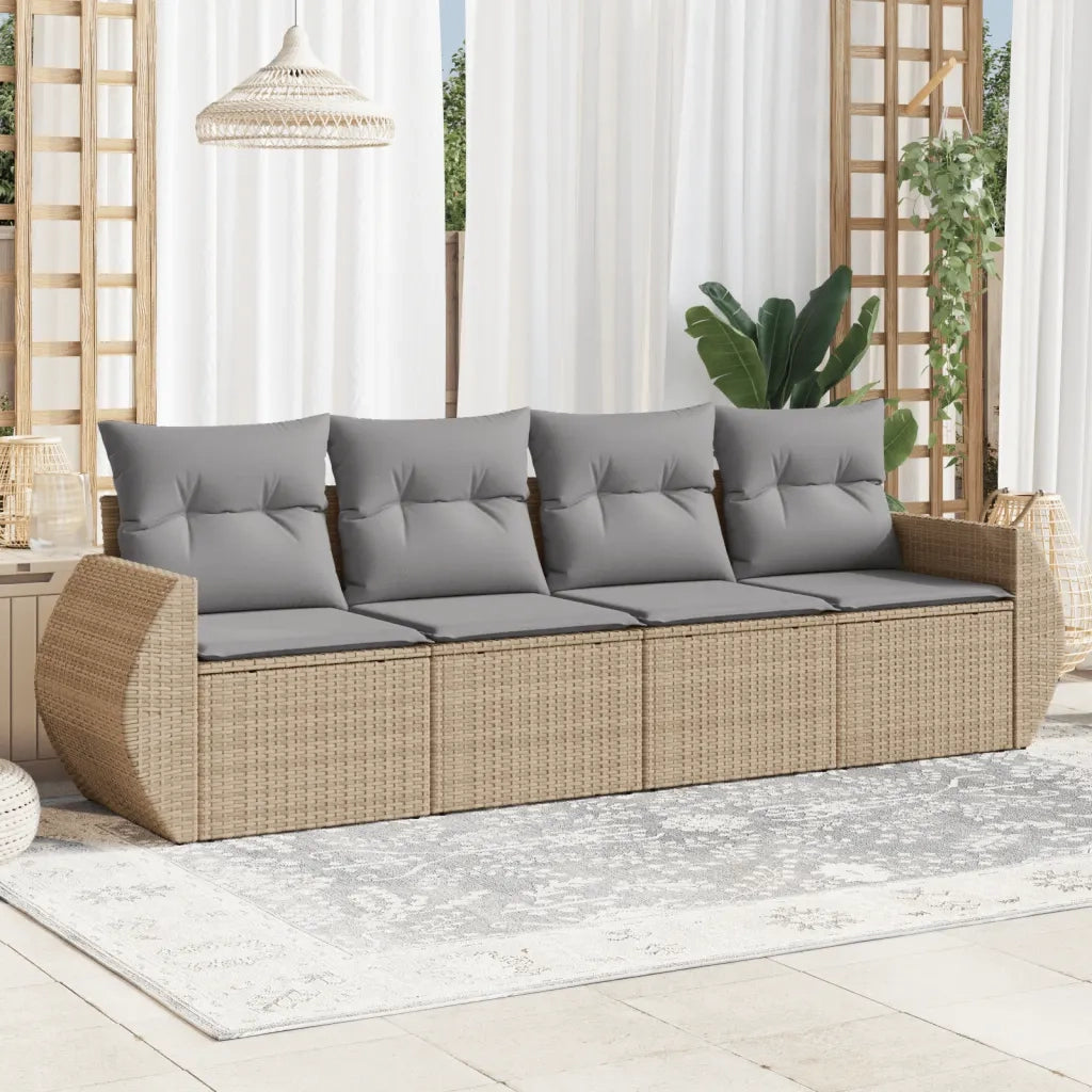 Set Divano da Giardino 4 pz | Set Salotto da Giardino con Cuscini Beige in Polyrattan