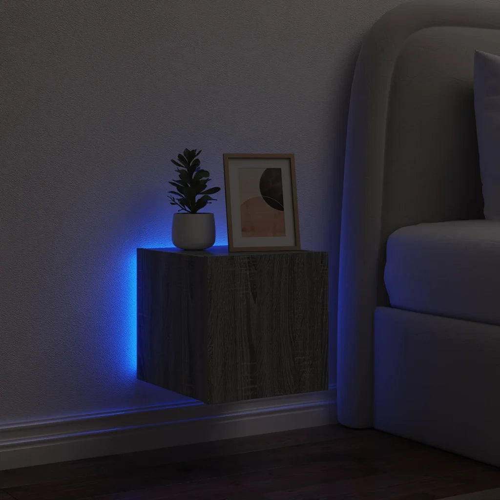 Mobile TV a Parete con Luci LED Grigio Sonoma 30,5x35x30 cm 837228