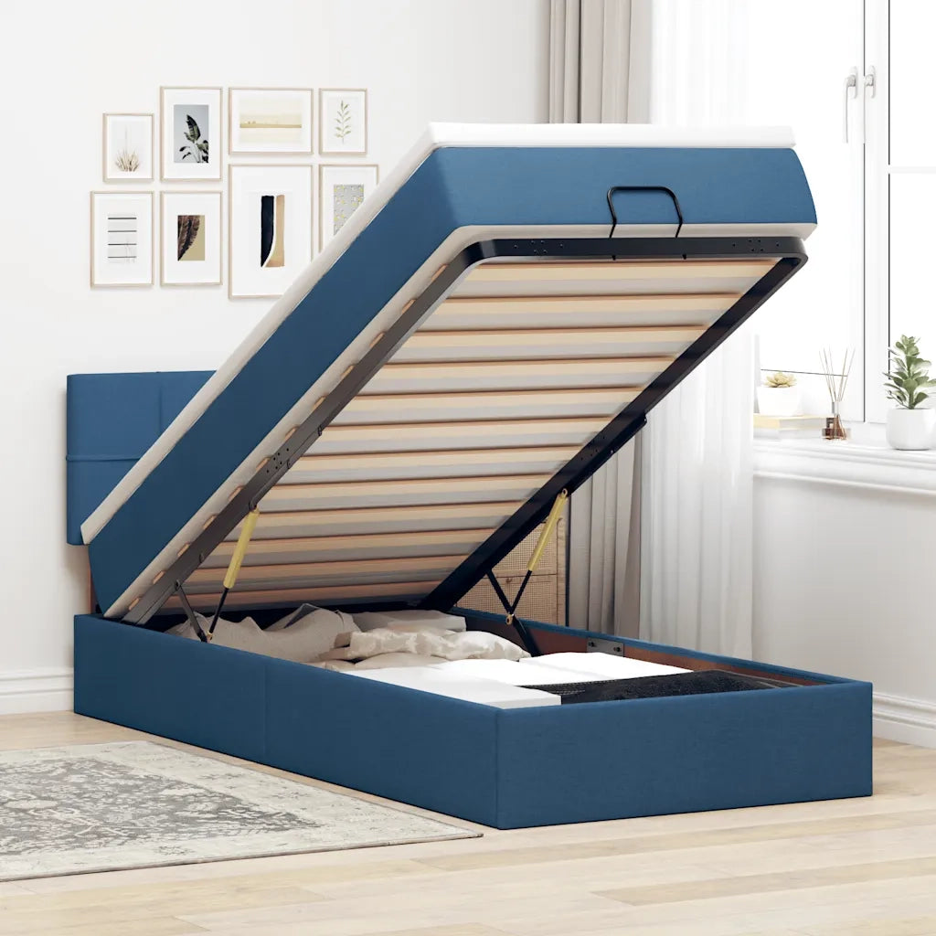 Pouf Letto con Materasso Blu 100x200 cm in Tessuto