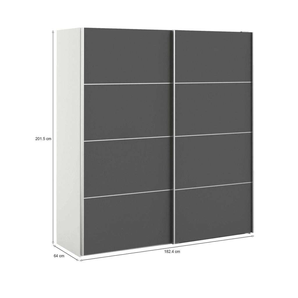 Guardaroba 2 ante Accadia, Mobile camera da letto, Cabina armadio portabiti, Armadio appendiabiti, 182x64 h202 cm, Grigio e Bianco