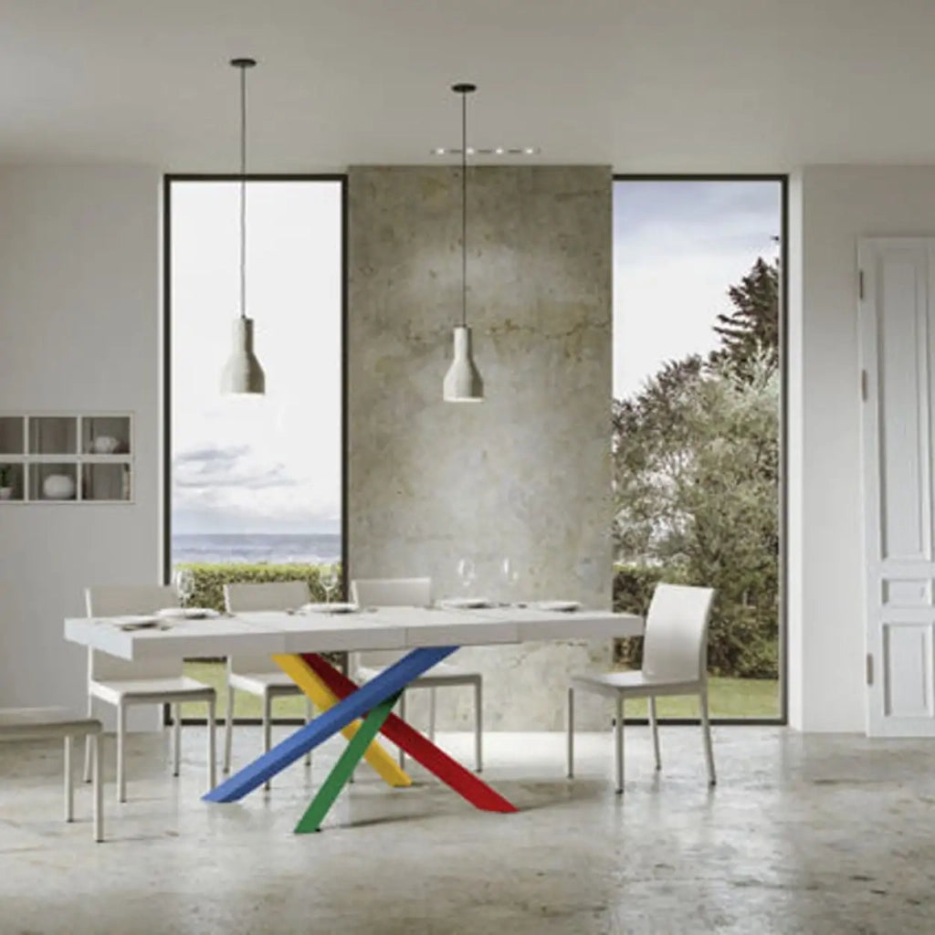 Tavolo allungabile 130/234x90 cm Volantis Premium colore bianco frassino gambe multicolore 4/B