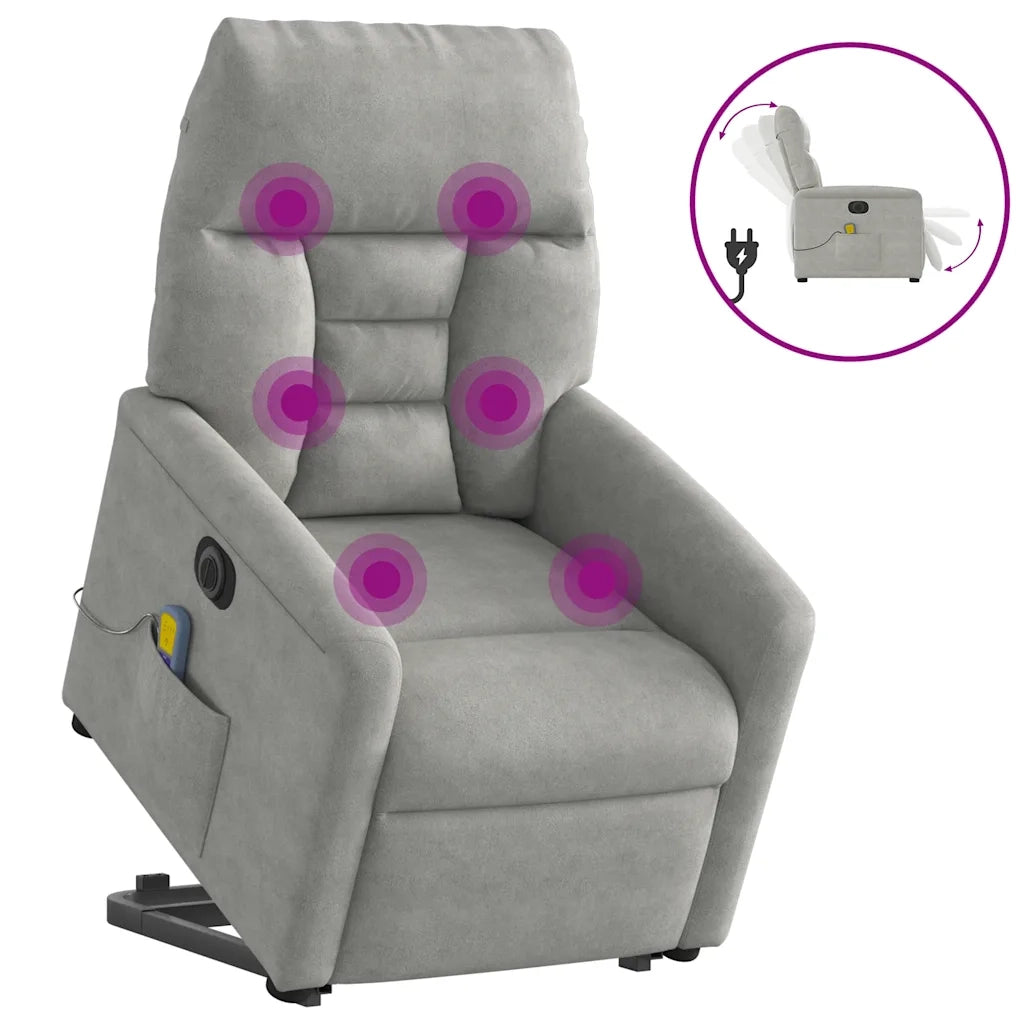 Poltrona a Rialzo Reclinabile Massaggi Grigio Chiaro Microfibra 3303109