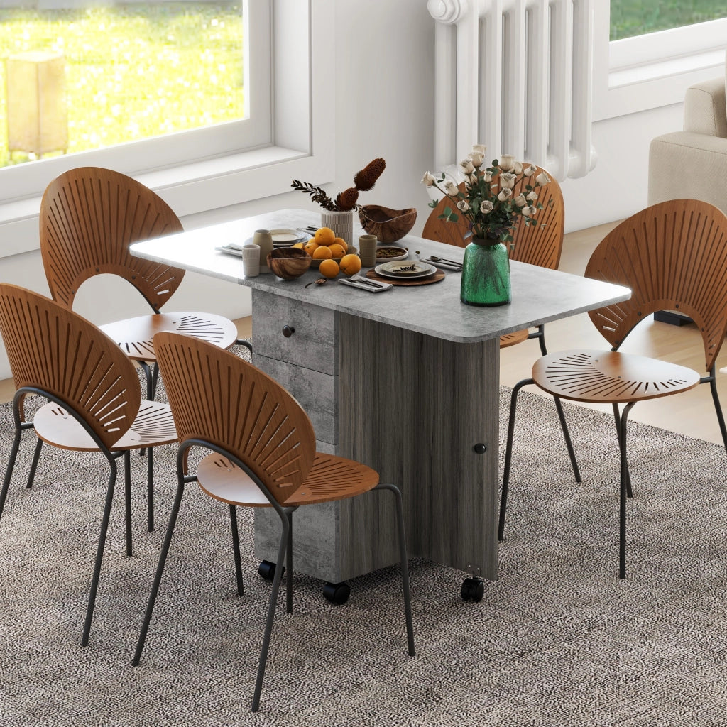 Tavolo da cucina pieghevole con 2 cassetti e ripiano ¨C zephmum ¨C grigio 120x60x76.5 cm