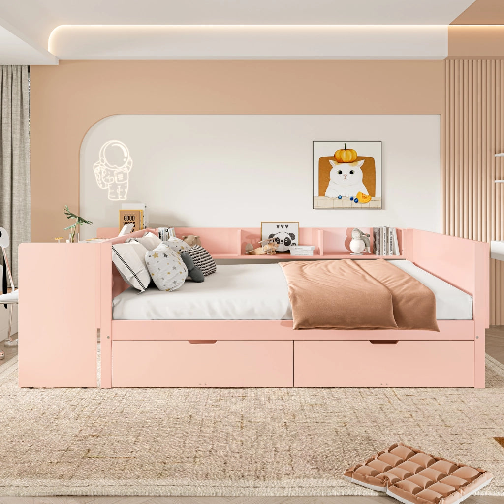 Letto basso con scrivania in pino e truciolare 140x200 cm