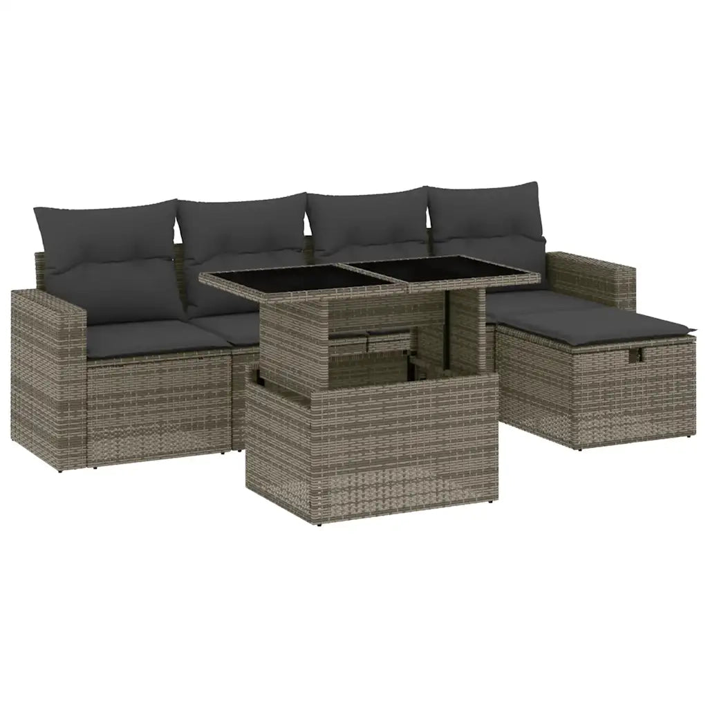 Set Divano da Giardino 6 pz con Cuscini Grigio in Polyrattan 3274810