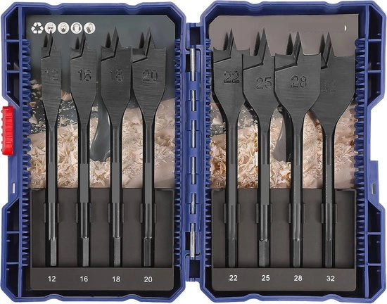Set di fori a freccia - 8 pezzi - 1/4 pollice zeskantschacht - 12 mm 16 mm 18 mm 20 mm 22 mm 25 mm 28 mm 32 mm - 150 mm di lunghezza - Trapano con contenitore di conservazione