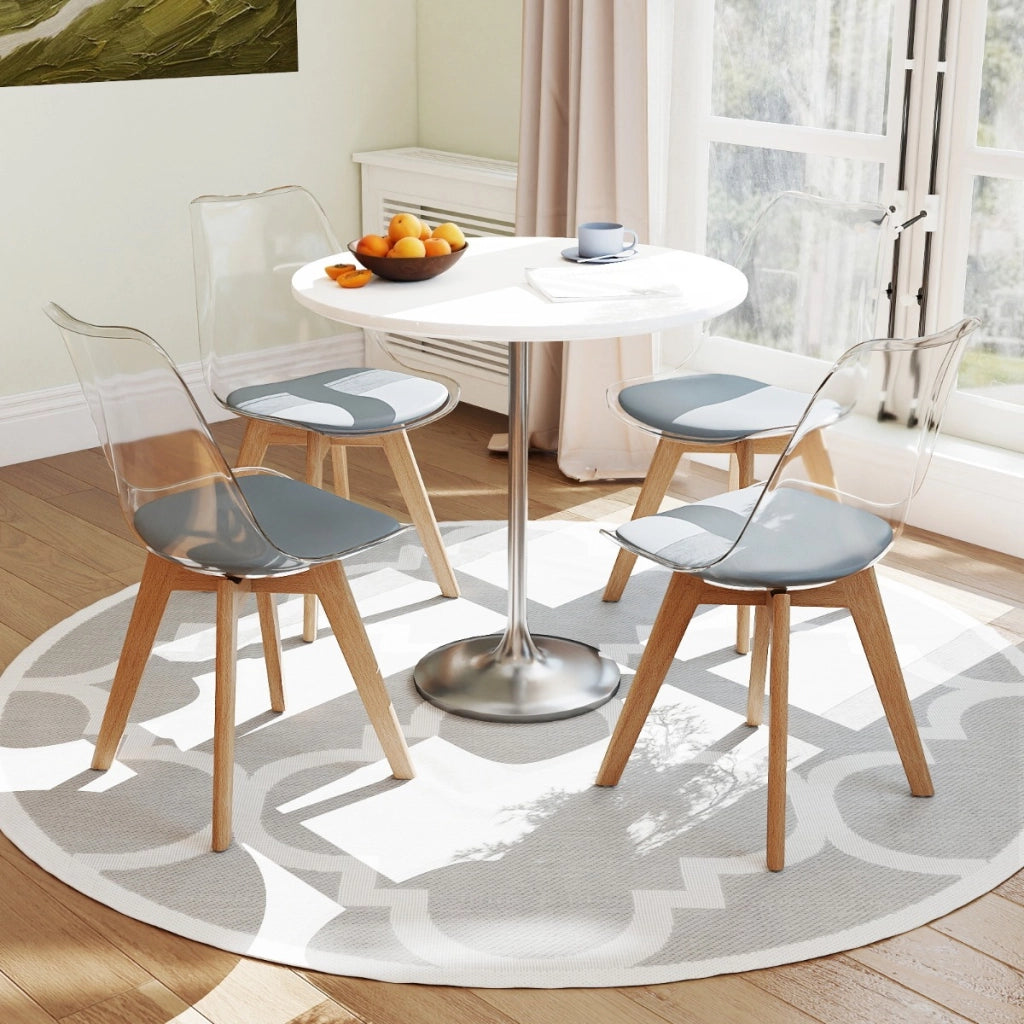 Set sedie da pranzo trasparenti moderne senza braccioli con schienale trasparente, Set sedie in legno massello di faggio Grigio-Sedie da pranzo