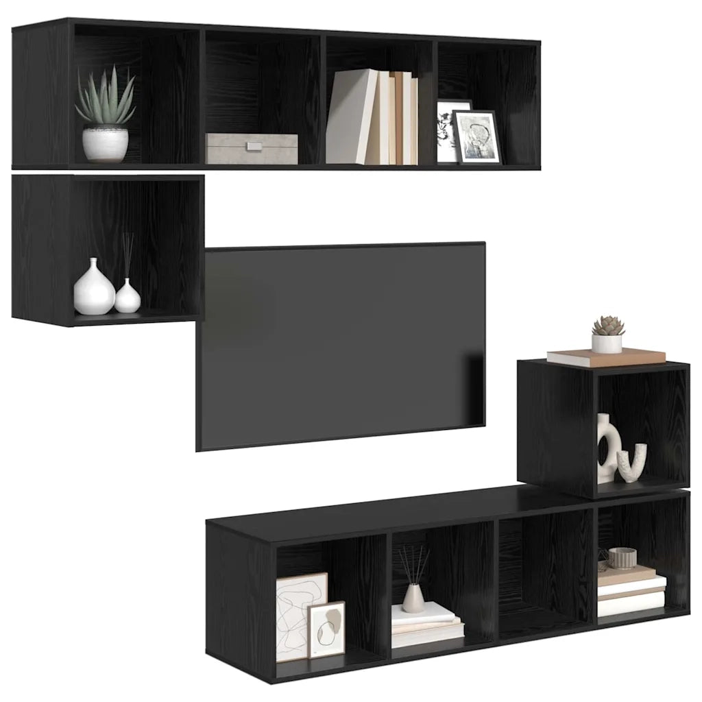 Set mobile TV 4 pz Rovere Nero Legno ingegnerizzato 3393127