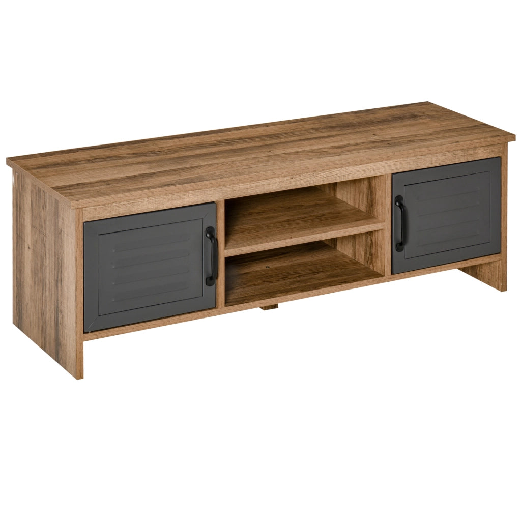 Mobile TV con ante metalliche e ripiani aperti ¨C Zephmum ¨C 109x35x38 cm Legno Naturale e Grigio