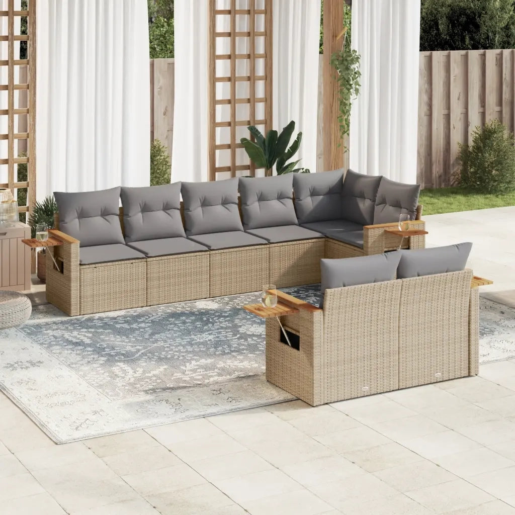 Set Divano da Giardino 8 pz con Cuscini Beige in Polyrattan 3259392