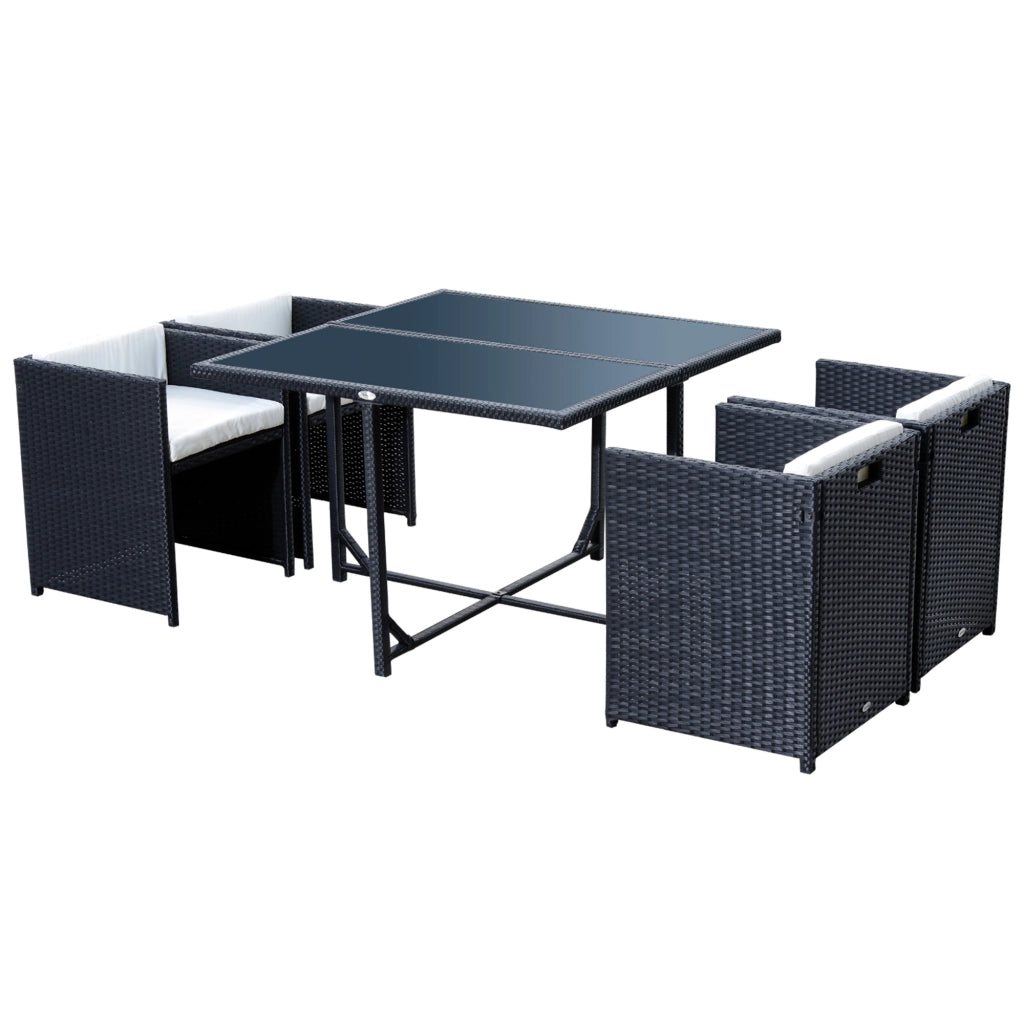 EasyComfort Set Mobili da Giardino 5pz Set Tavolo da Pranzo con 4 Sedie con Cuscini Combinabili a Rettangolo, Nero, 109x109x72 cm