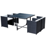 EasyComfort Set Mobili da Giardino 5pz Set Tavolo da Pranzo con 4 Sedie con Cuscini Combinabili a Rettangolo, Nero, 109x109x72 cm