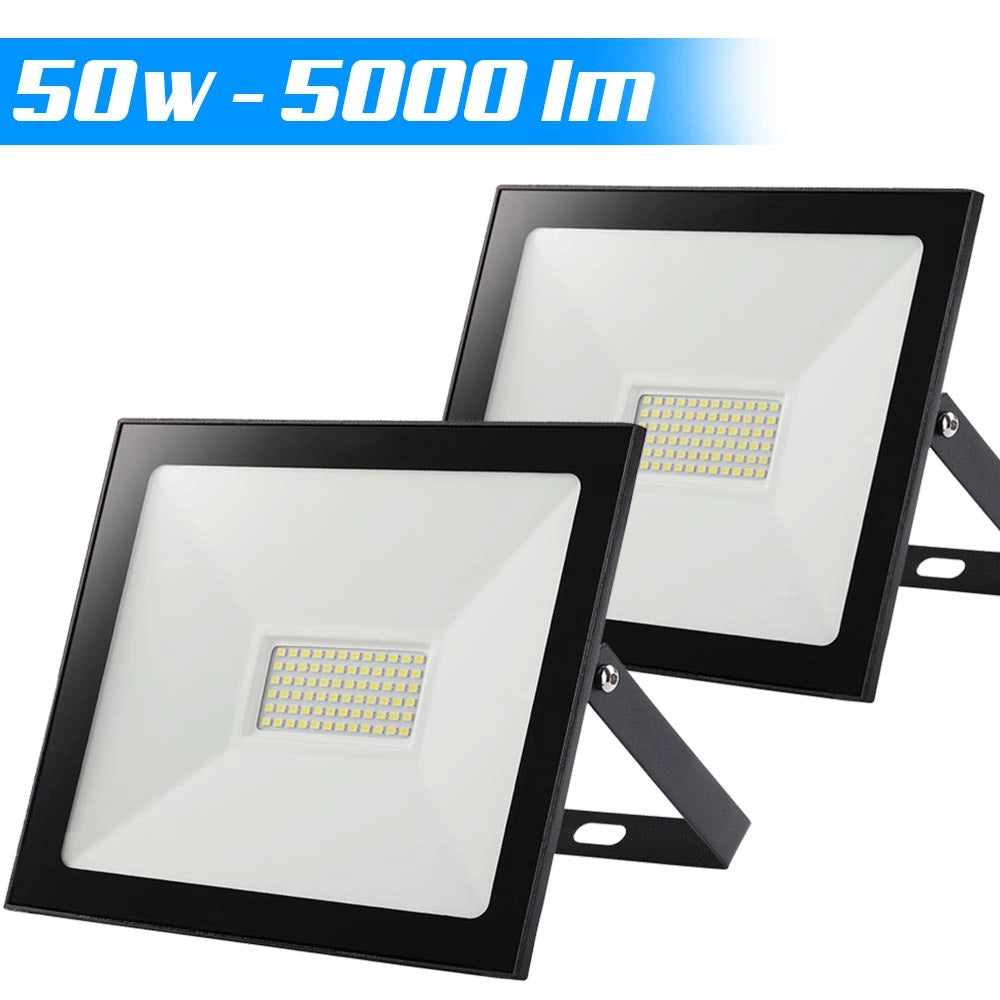 Set 2 Fari Led 50W Luce Alta Luminosita 5000lm Bianco Faro Faretti Esterno Slim