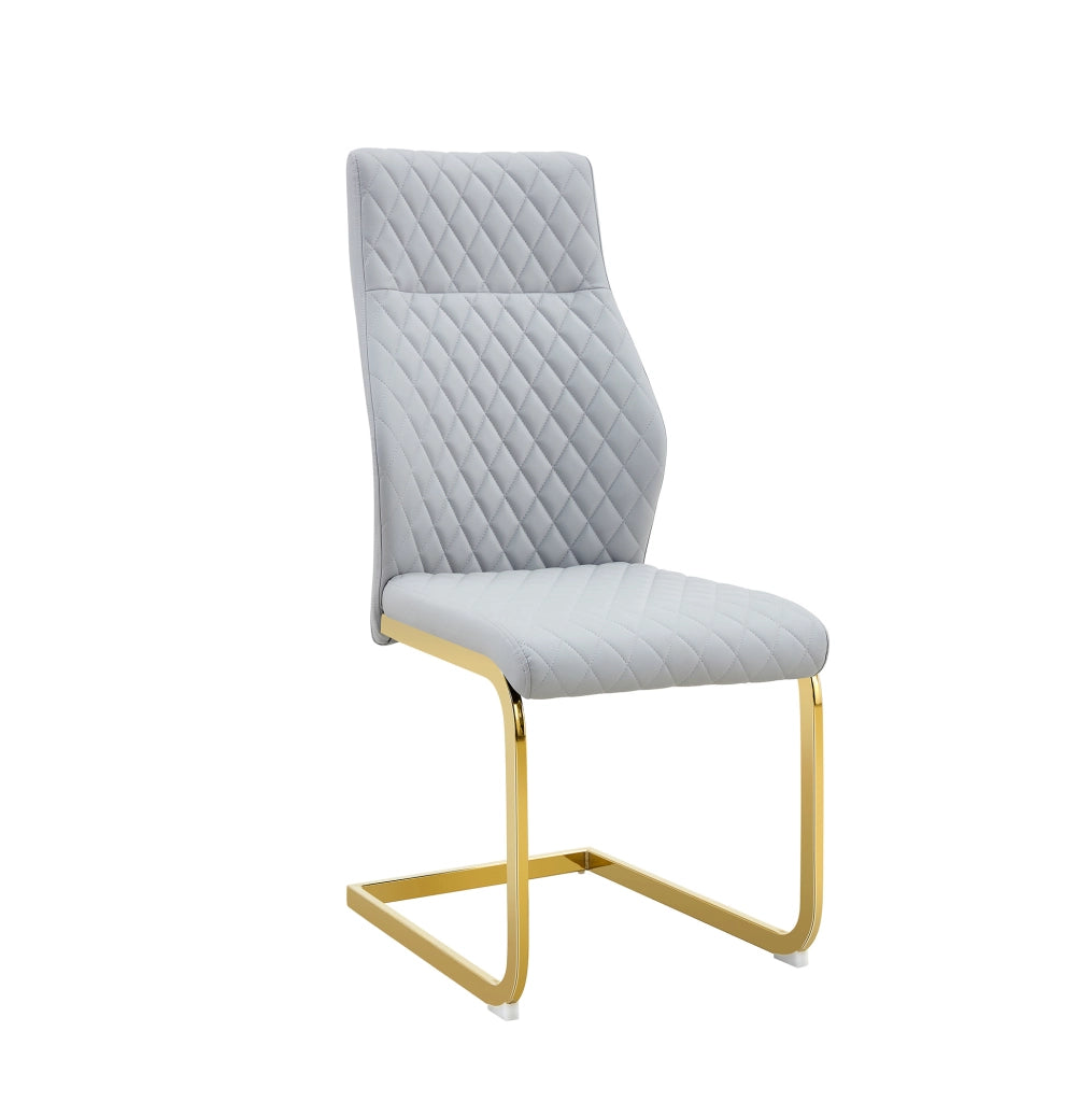 Set tavolo rotondo con 2 sedie grigio chiaro e struttura oro