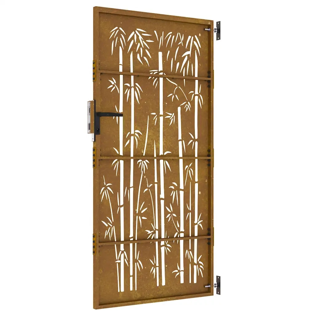 Cancello da giardino 85x175 cm in acciaio Corten e design in bambù 153236