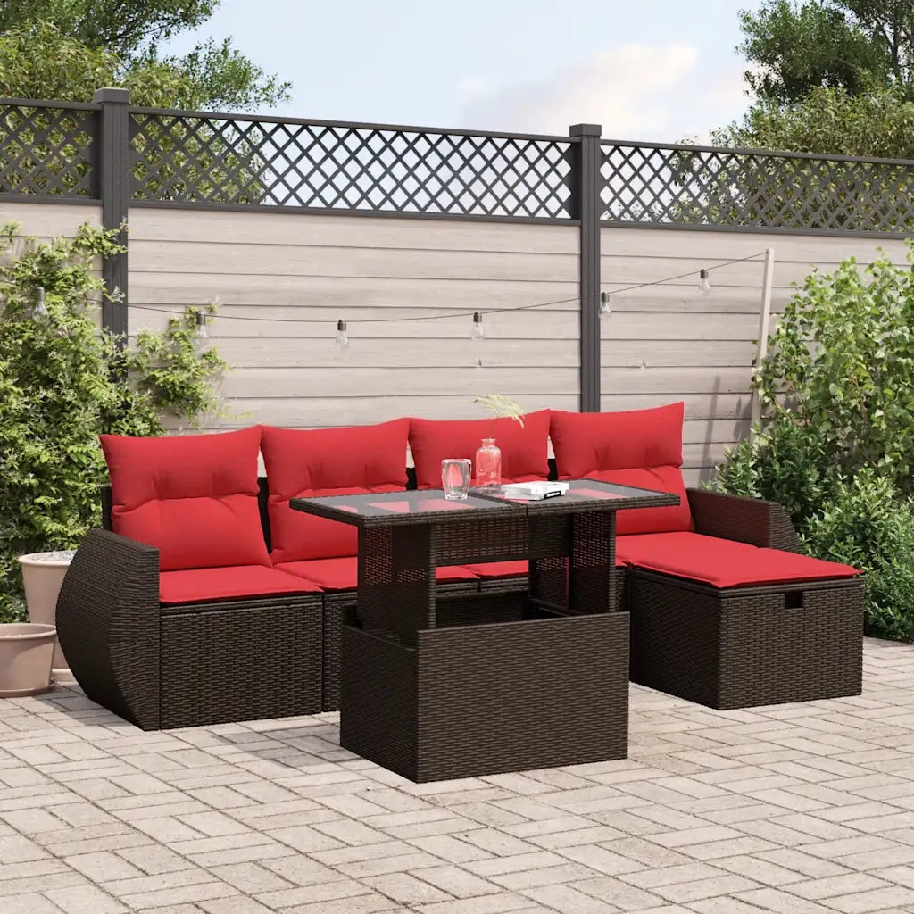 Set Divani da Giardino 6 pz con Cuscini Marrone in Polyrattan 3275134