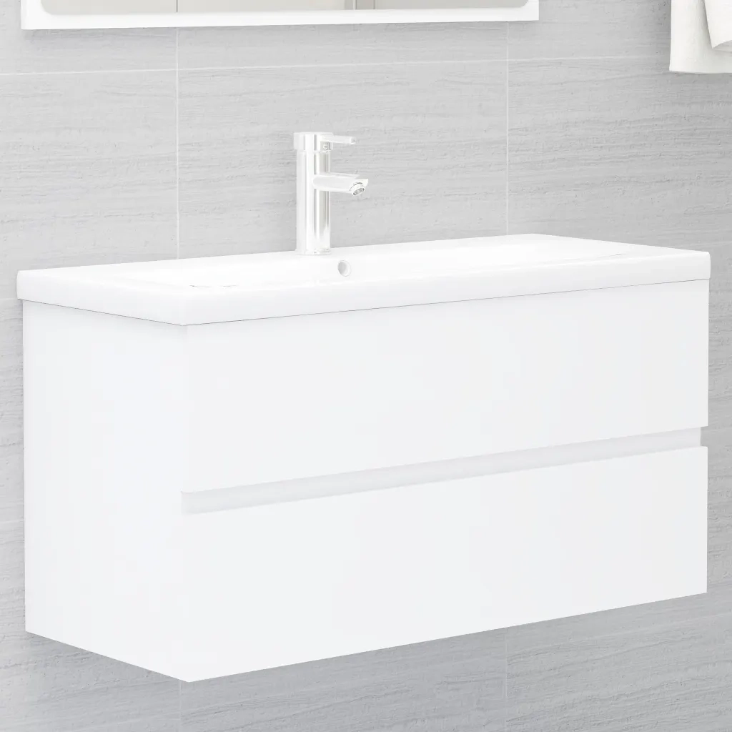 Mobile con Lavabo | Armadio Lavabo Integrato Bianco in Legno Multistrato