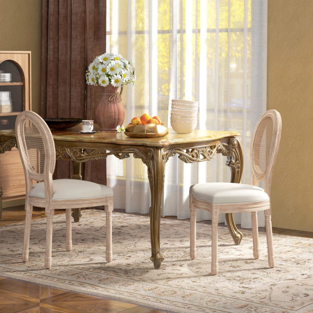 Set di 2 Sedie da Pranzo Vintage con Intreccio Vienna ¨C zephmum ¨C Naturale e Creme