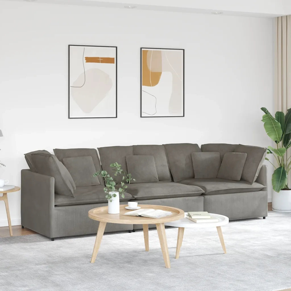 Divano Modulare con Cuscini in Tessuto a Coste Grigio Chiaro 3321287