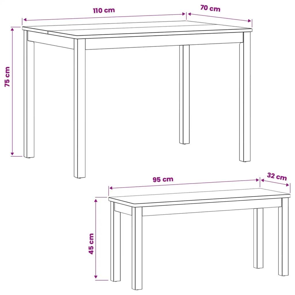 Set da pranzo 3 pz Naturale Legno di Quercia Massello 3430271