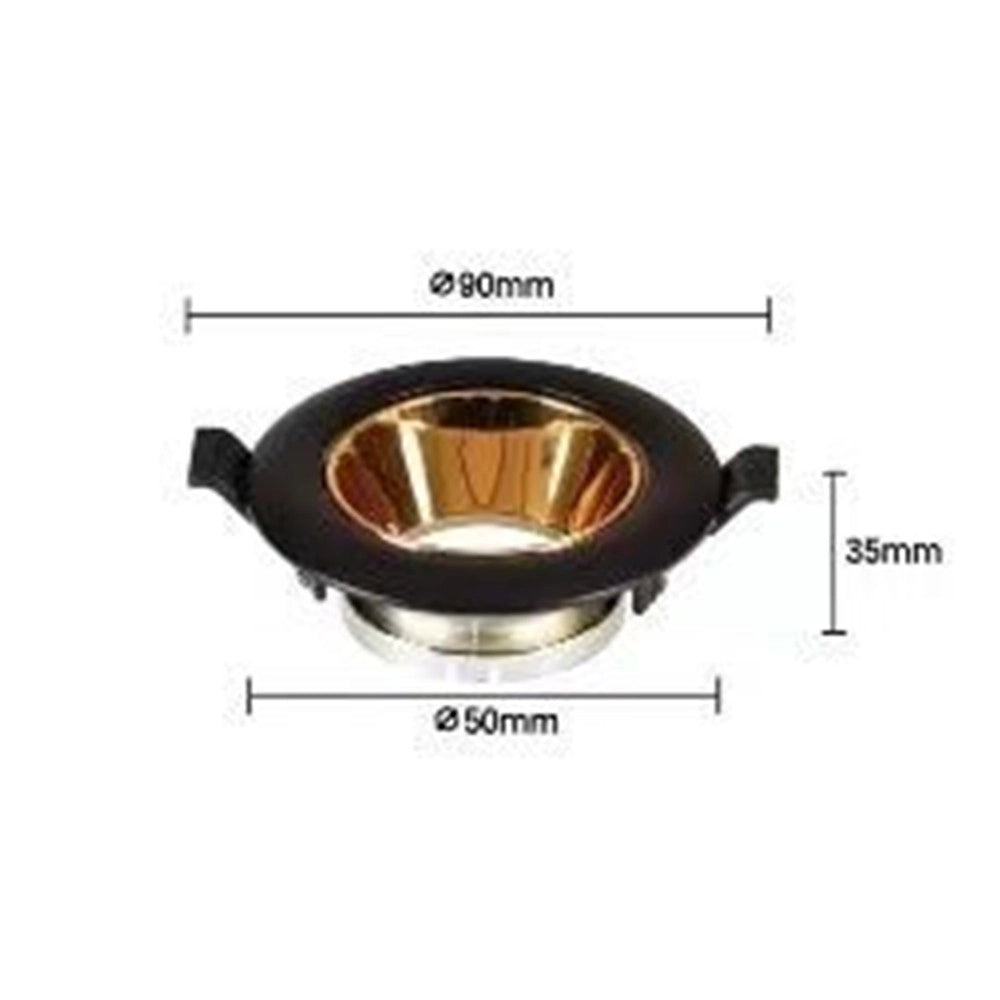 Trade Shop - Portafaretto Tondo Orientabile Incasso Supporto Faretto Nero E Oro P27-gu10-no -