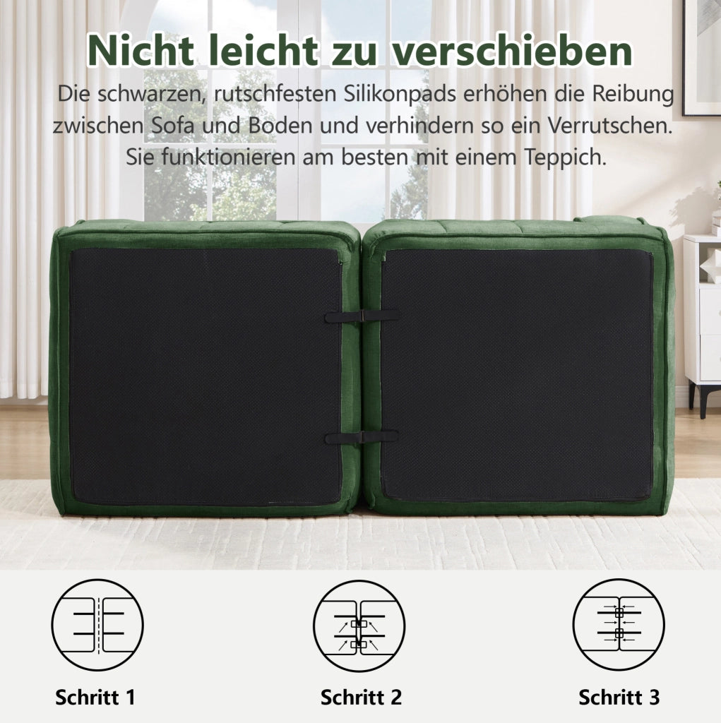 Divano modulare con pouf in poliestere verde; 198 x 162 x 67 cm