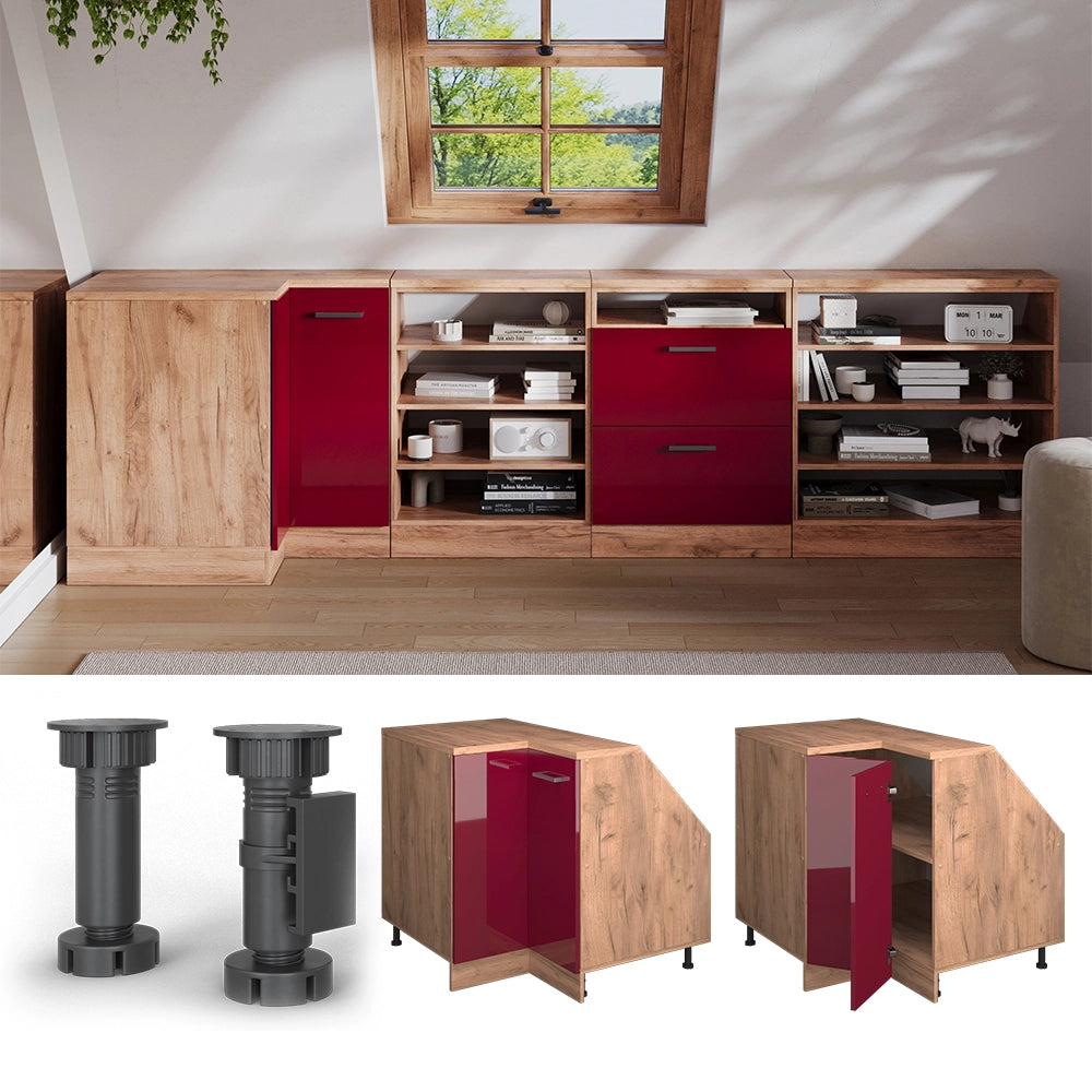 Mobile sottotetto Mobile angolare Rion Rosso lucido/Rovere dorato 75.6 x 83.8 cm con 1 porta, carcassa dell’armadio profondità 60 cm Vicco