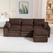 Divano modulare a 3 posti con cuscini e tasche laterali e schiuma a 3 strati in tessuto cord marrone 85 × 263 × 167 cm
