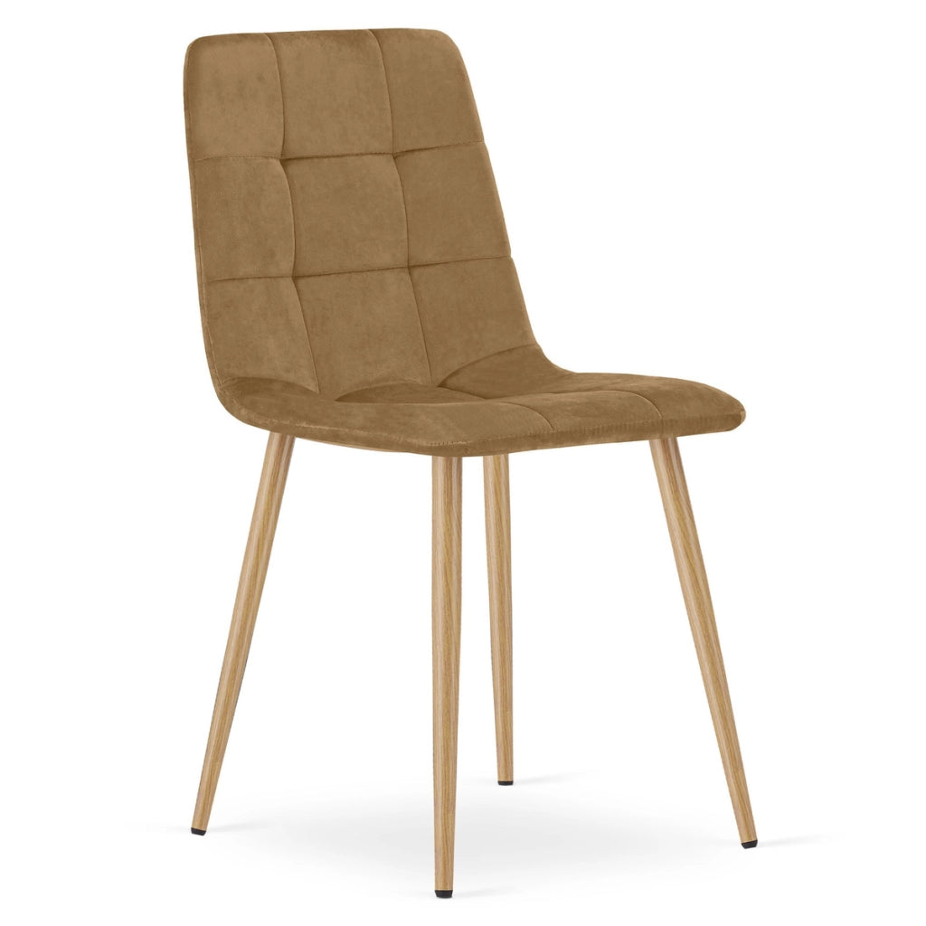 Set di 3 sedie Kara in velluto marrone e gambe effetto legno