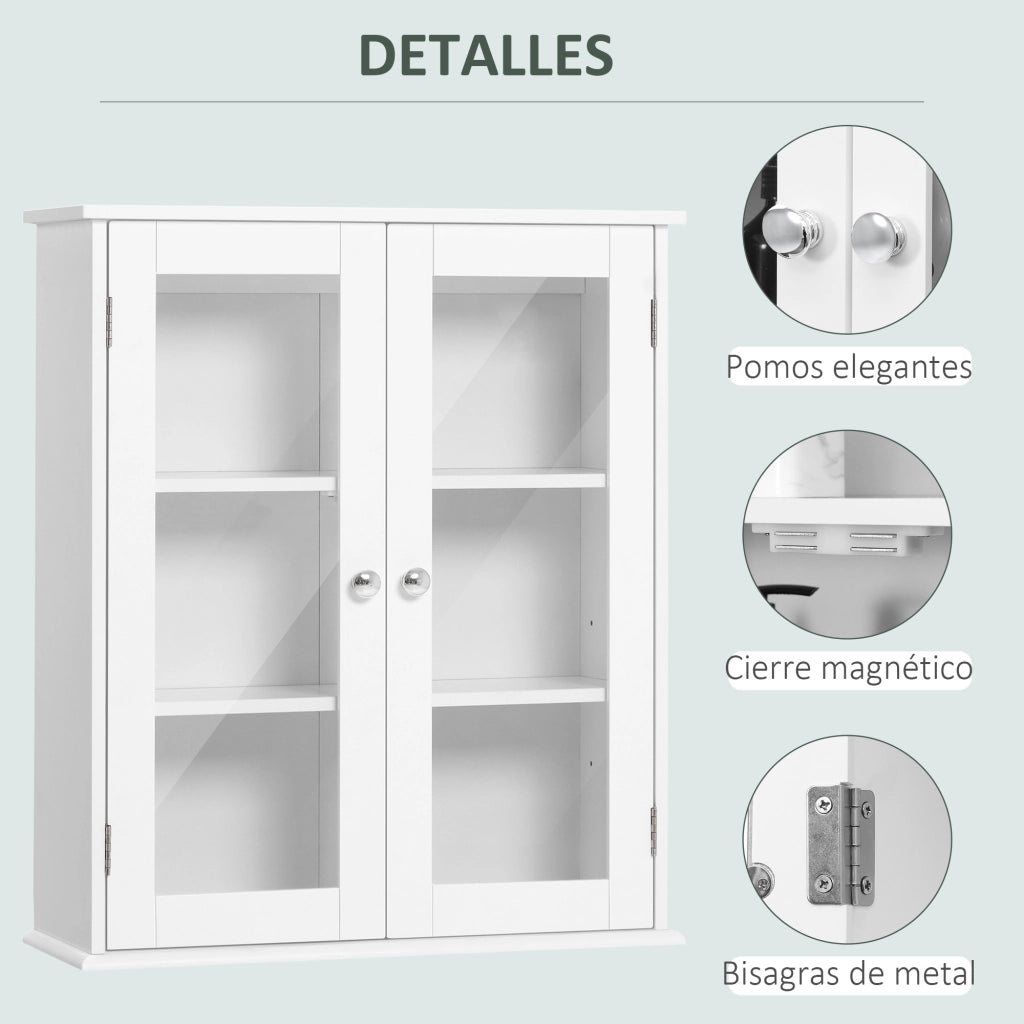Mobile bagno pensile con ante a vetro ¨C zephmum ¨C 55x20x65 cm bianco