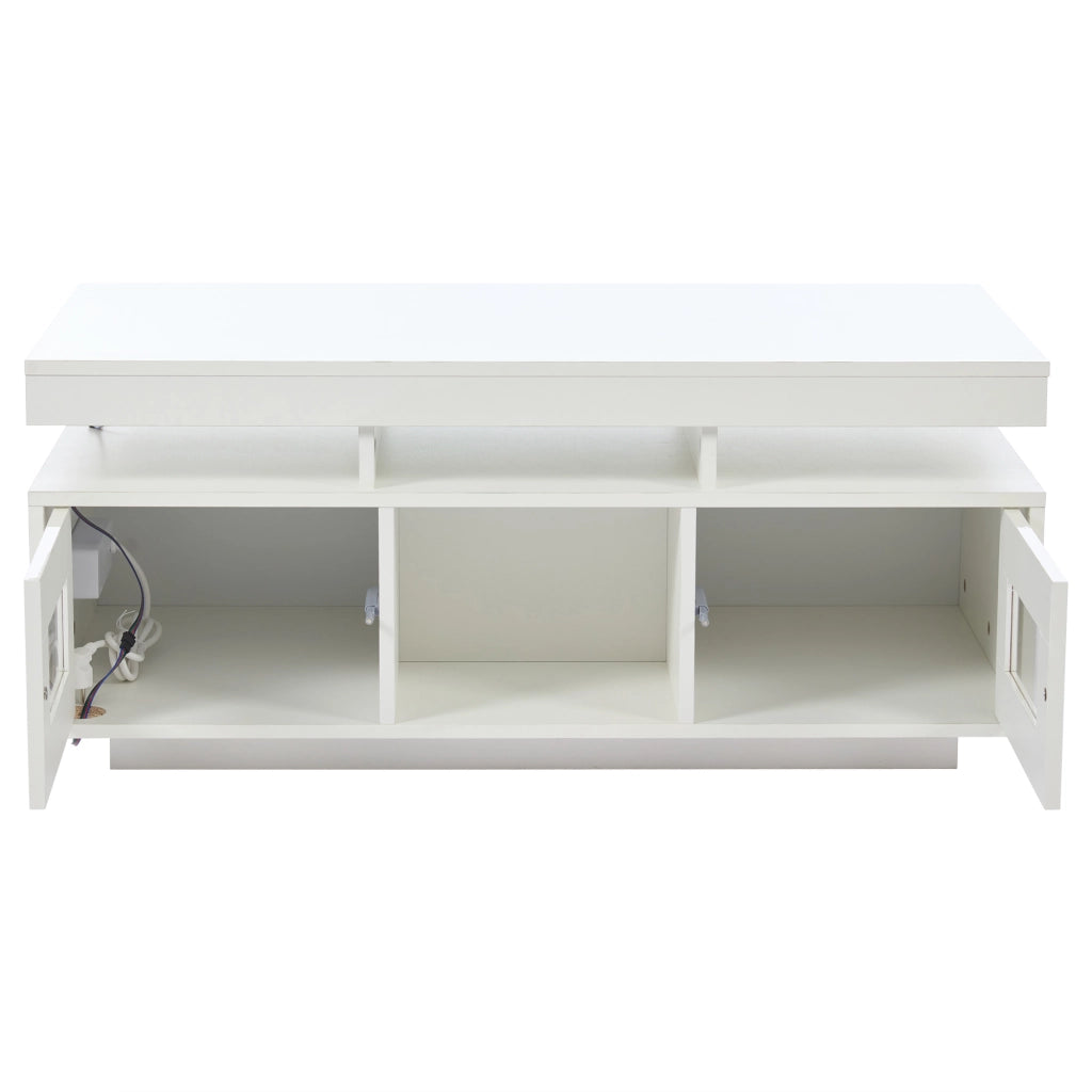 Tavolino da salotto con LED - Zephmum- 100¡Á50¡Á43cm- Bianco lucido- App mobile, presa di ricarica