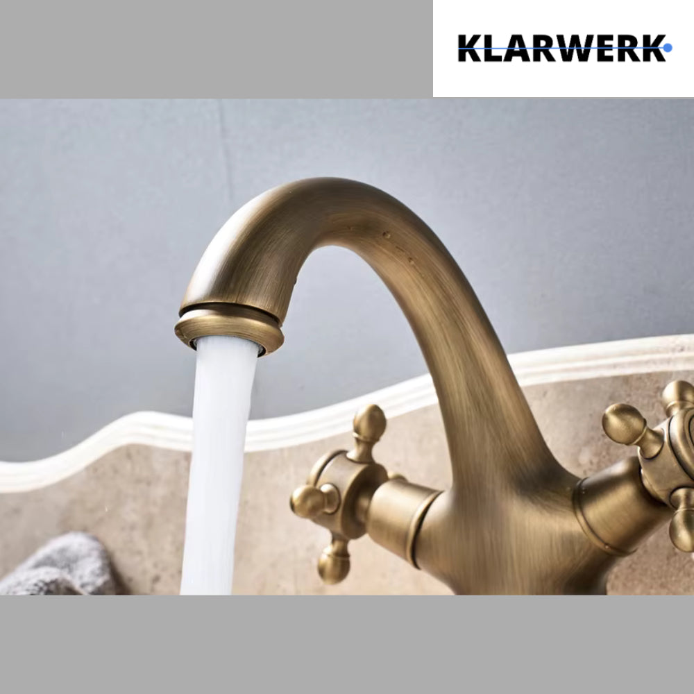 EVA | Rubinetto da bagno vintage in ottone dorato | Rubinetto per lavello retrò in acciaio inossidabile premium | Miscelatore gastronomico 2 attacchi