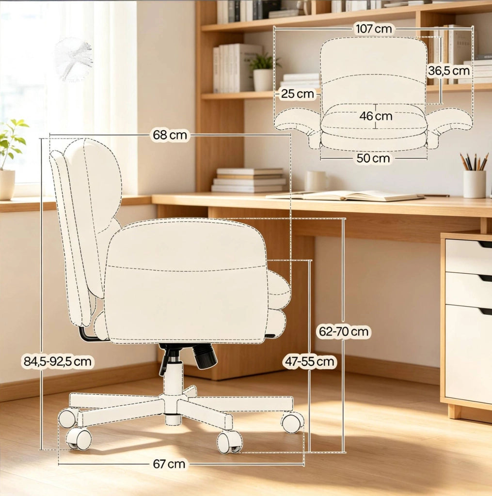 Sedia girevole beige in chenille, altezza regolabile