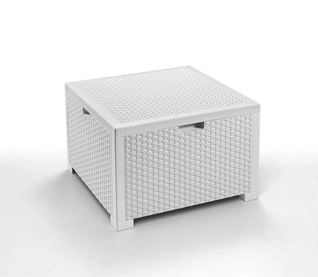 Salottino da esterno Apis, Set da giardino con cuscini, Salottino  effetto rattan, 100% Made in Italy, Bianco