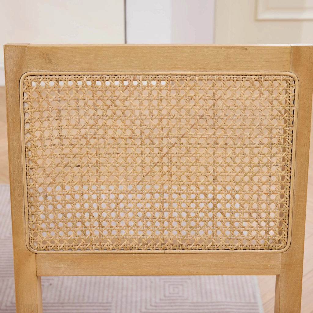 Set di 2 sedie da pranzo, schienale in vimini, stile rustico, struttura in legno, seduta imbottita, color legno naturale e marrone chiaro