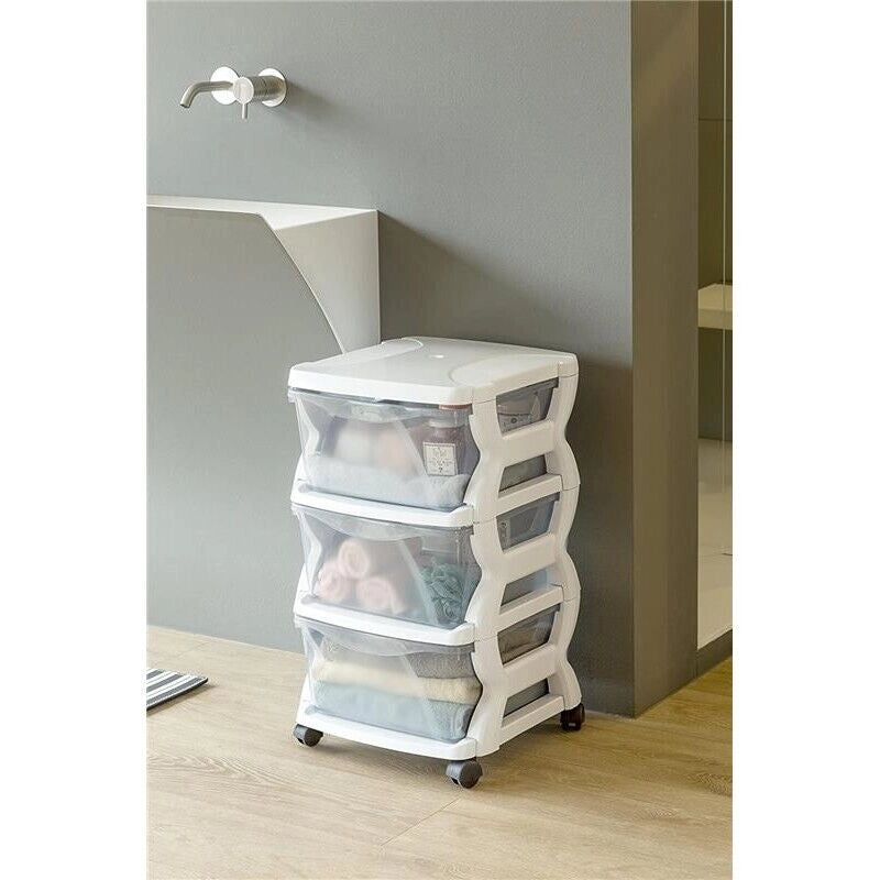 INSIEME 3 CASSETTI CON RUOTE BIANCO 36 X 40 X 62 CM