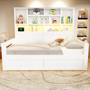 Letto multifunzione 90x200 cm in MDF bianco con LED; prese; scomparti e 2 cassetti