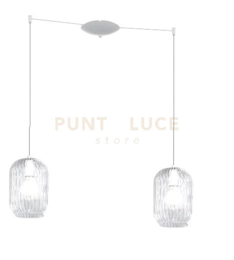 SOSPENSIONE BIANCO 2 LUCI SPOSTABILE VETRI TRASPARENTE 1181BI-S2 S-TR